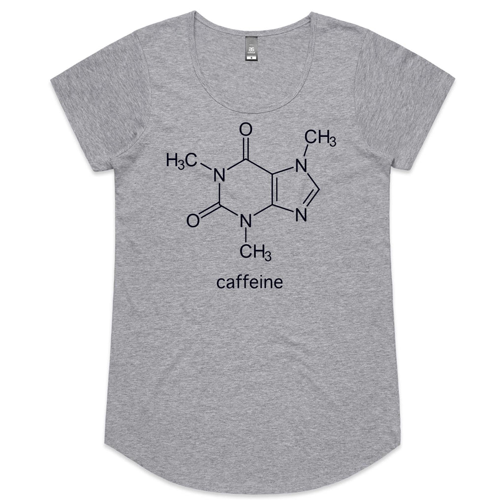 Caffeine Molecule - Womens Scoop Neck T-Shirt Grey Marle Womens Scoop Neck T-shirt Coffee Printed In Australia Science