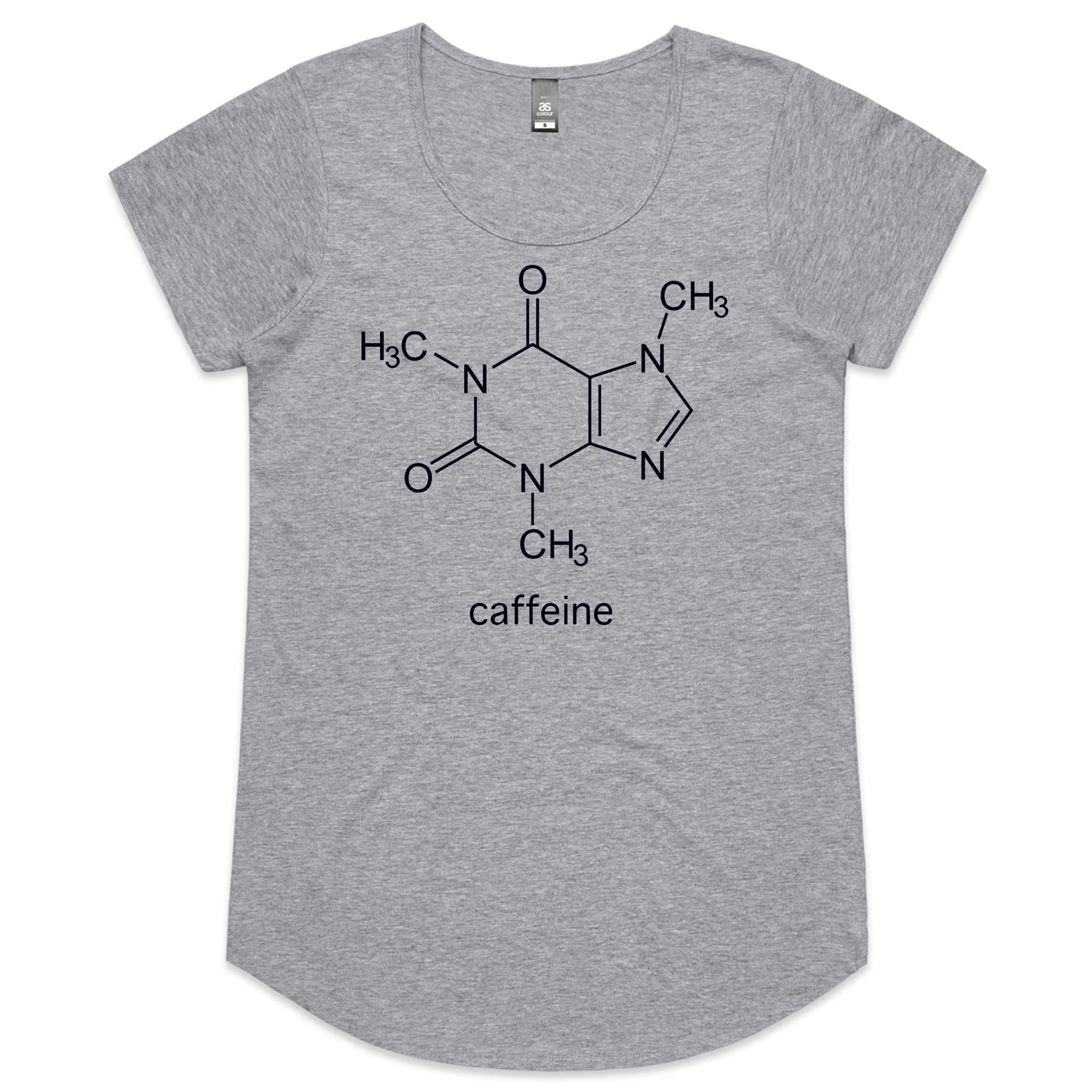 Caffeine Molecule - Womens Scoop Neck T-Shirt Grey Marle Womens Scoop Neck T-shirt Coffee Printed In Australia Science