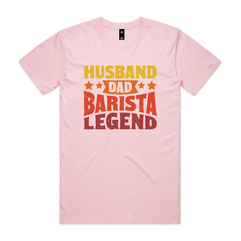 Husband, Dad, Barista, Legend Men's AS Colour T-shirt Pink Mens T-shirt Coffee Dad Printed In Australia