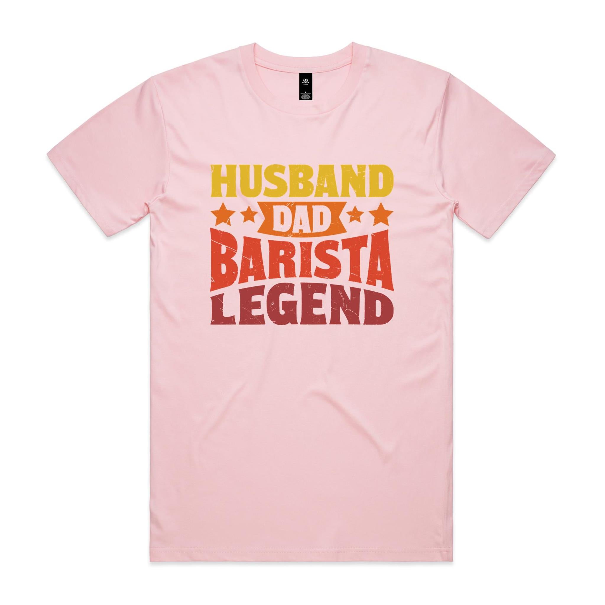 Husband, Dad, Barista, Legend - Men's AS Colour T-shirt Pink Mens T-shirt Coffee Dad Printed In Australia