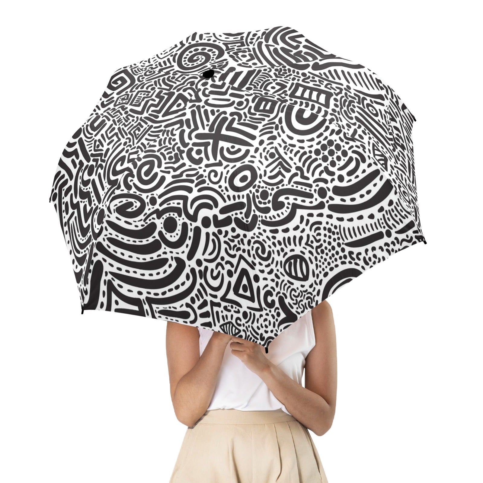 Black And White - Semi-Automatic Foldable Umbrella (Model U12) Semi-Automatic Foldable Umbrella (U12)
