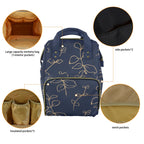 Gold Flowers On Navy - Multi-Function Backpack, Nappy / Diaper Bag