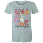 Sorry I'm Late, I Was Dilly Dallying - Womens T-shirt Pale Blue Womens T-shirt animal Printed In Australia