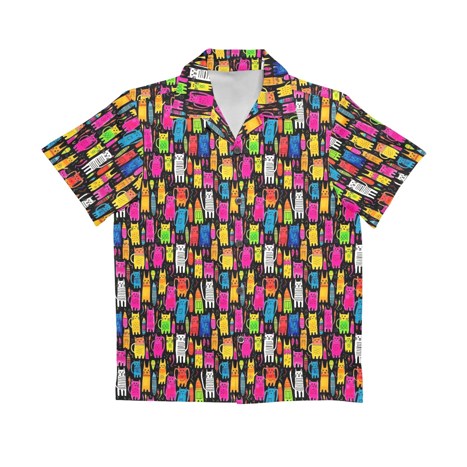 Colourful Cats Senior Kids Hawaiian Shirt Senior Kids Hawaiian Shirt 8-15 animal Printed Offshore