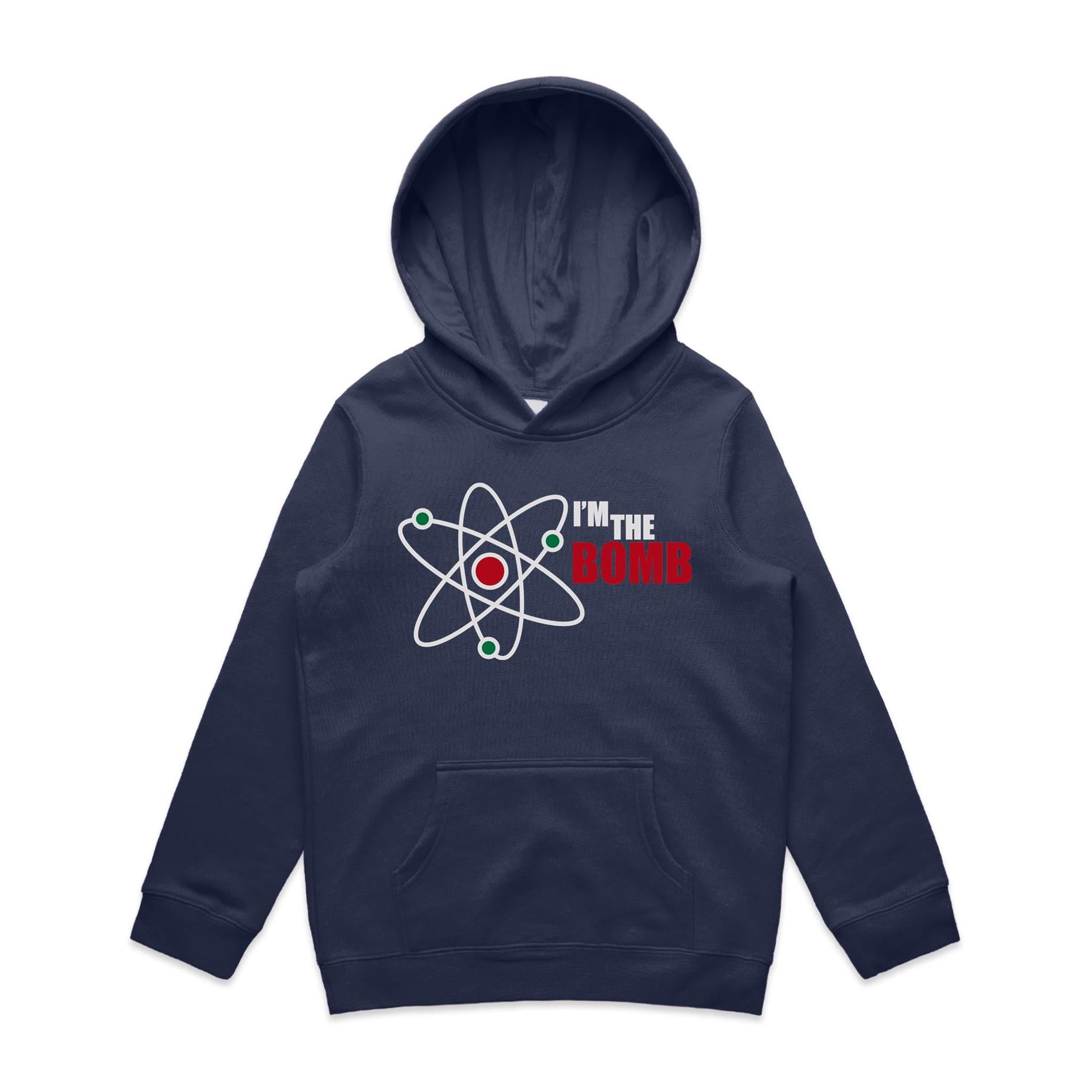 I'm The Bomb, Atom - Kids Hoodie Midnight Blue Kids Hoodie Printed In Australia