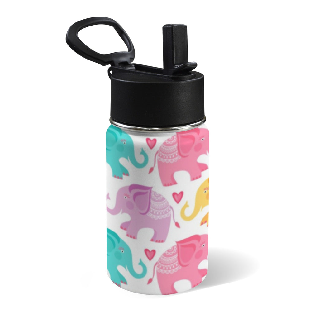 Cute Cartoon Elephant 12oz Kids Water Bottle with Straw Lid
