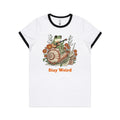 Stay Weird, Guitar Playing Frog On A Snail AS Colour Women's AS Colour Ringer Tee White Black Womens Ringer T-shirt animal Music Printed In Australia