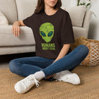Green Alien Head Humans Aren't Real Unisex T-Shirt Unisex Adult T-shirt Globally Fulfilled Sci Fi