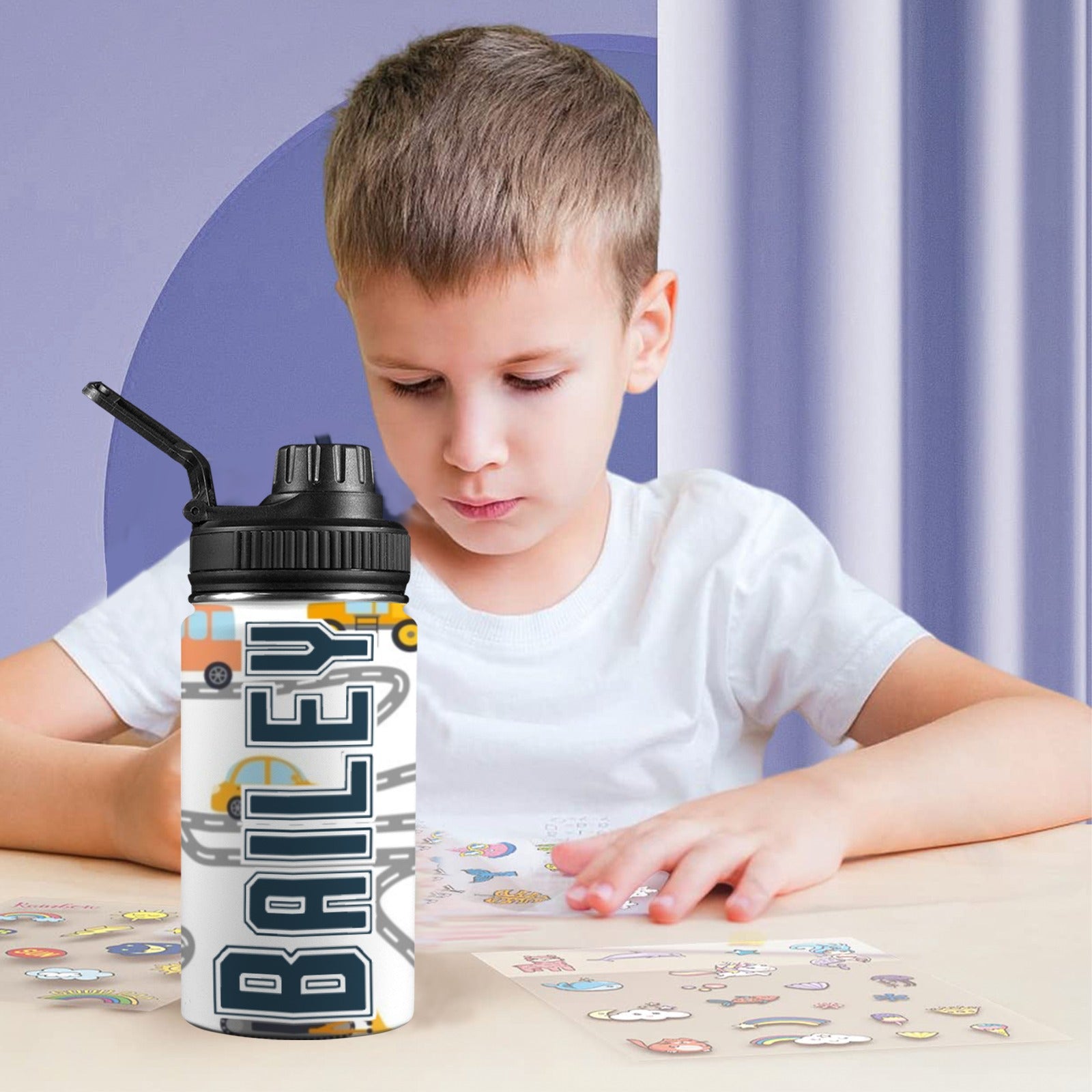 Personalised - On The Road - Kids Stainless Steel Water Bottle