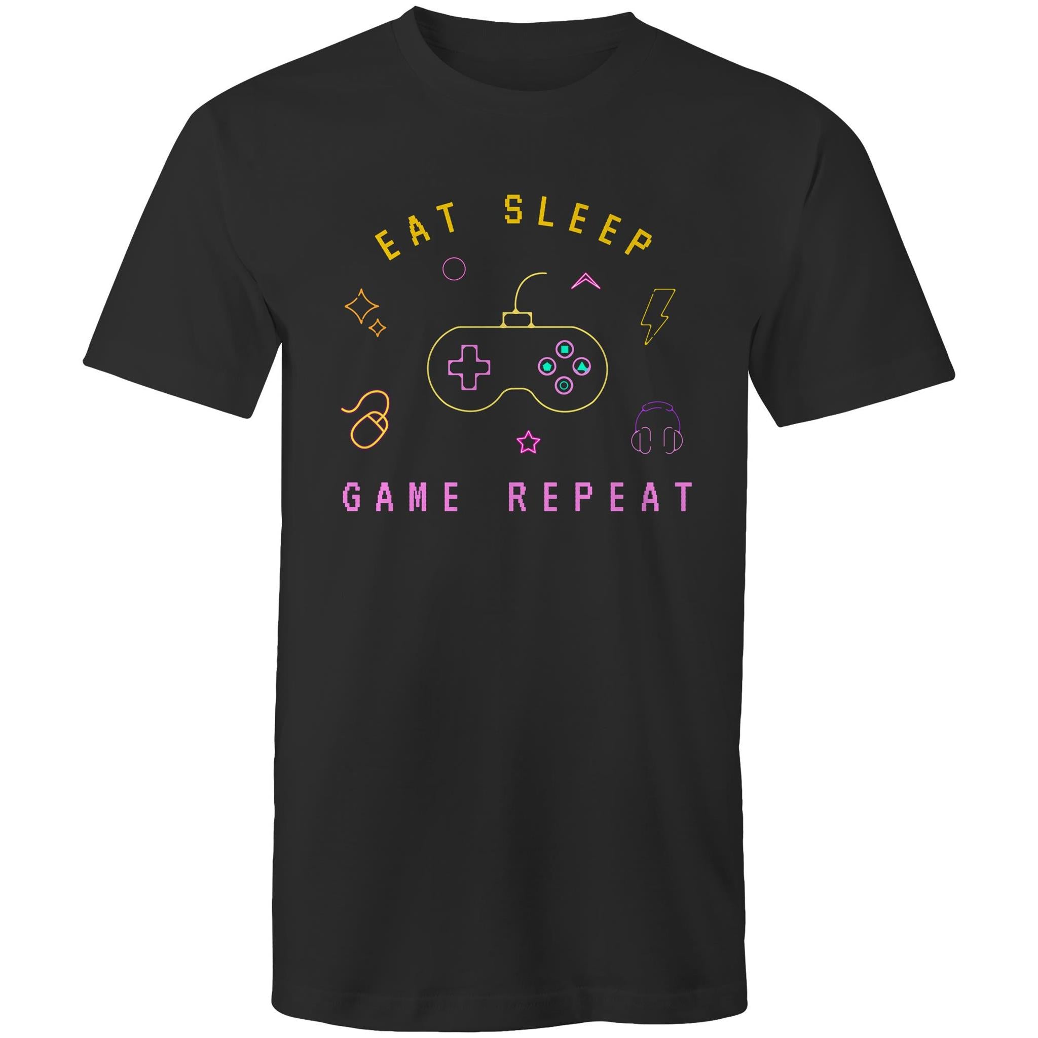 Eat, Sleep, Game, Repeat - Mens T-Shirt Black Mens T-shirt Games Printed In Australia