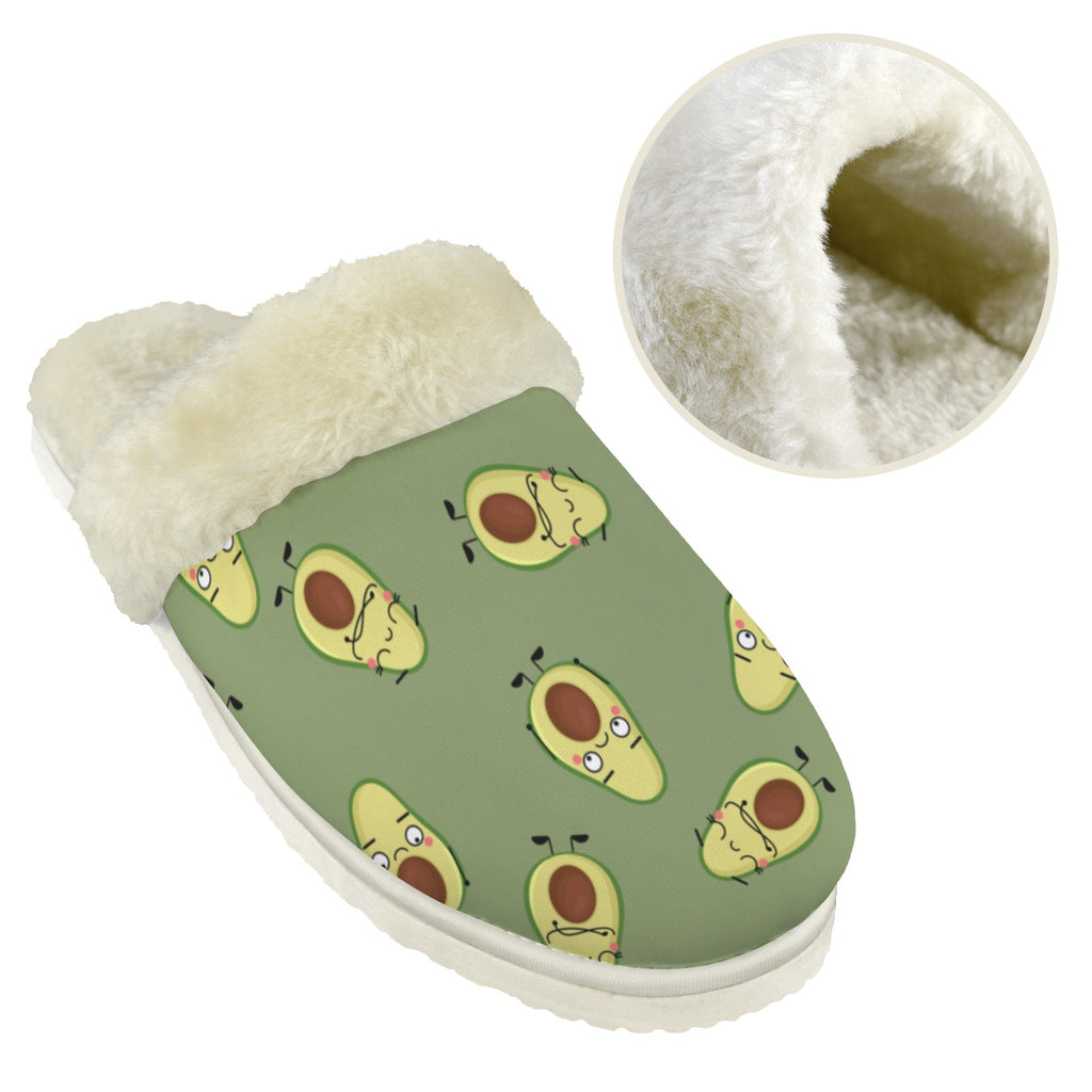 Avocado Characters Women's Fur Trim Thick-Sole Indoor Slippers Women's Fur Trimmed Slippers Food Printed Offshore