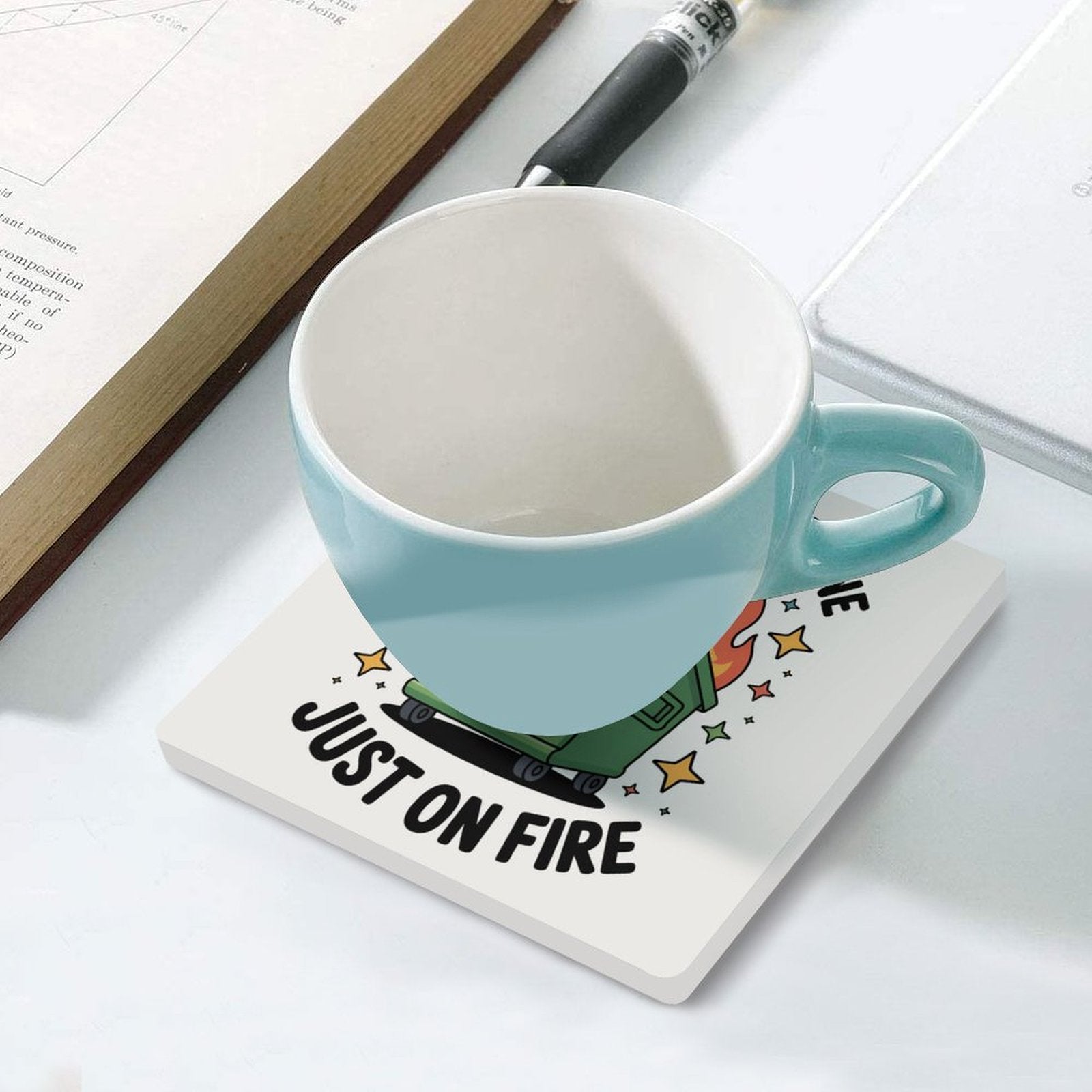 Skip Bin / Dumpster Fire Ceramic Coasters Ceramic Coasters Printed Offshore