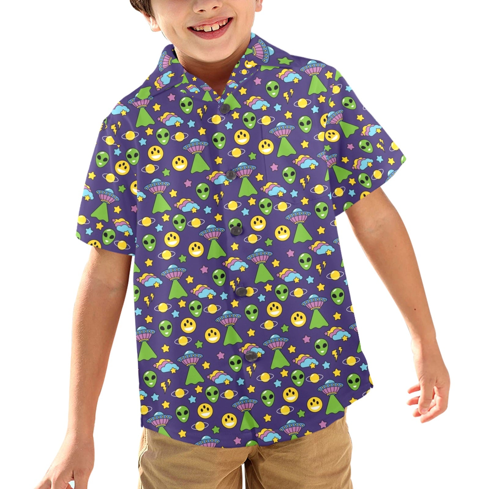 Groovy Alien And UFO Junior Kids Hawaiian Shirt