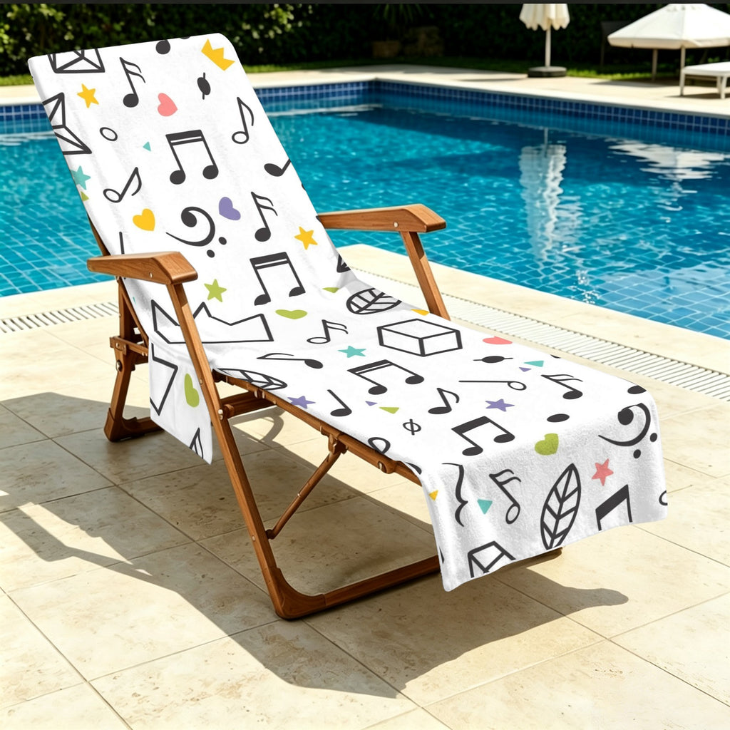 Music Time Beach Chair Towel Cover with Side Pockets