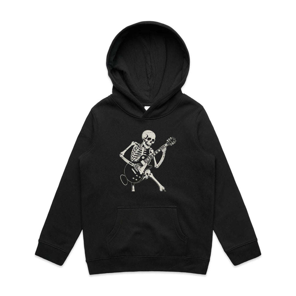 Skeleton Playing Guitar Kid's AS Colour Hoodie Black Kids Hoodie Music Printed In Australia