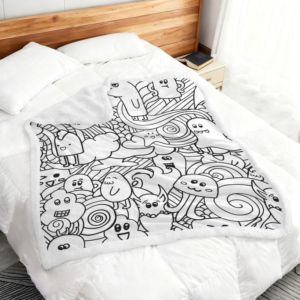 Black And White Creatures - Double-Layer Fleece Blanket 51"x59"