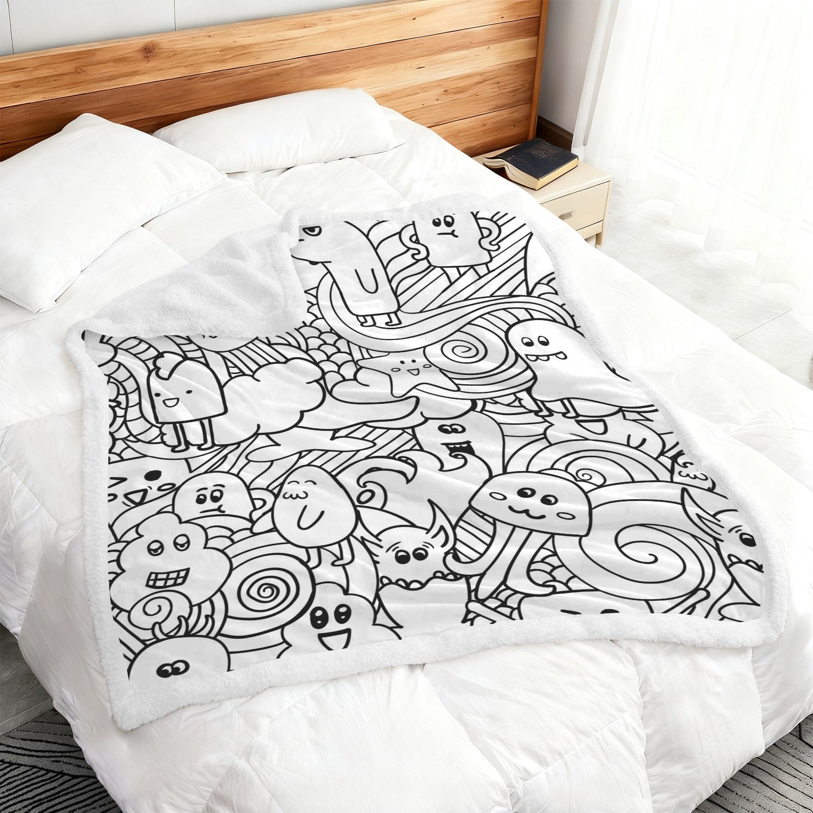 Black And White Creatures - Double-Layer Fleece Blanket 51"x59"