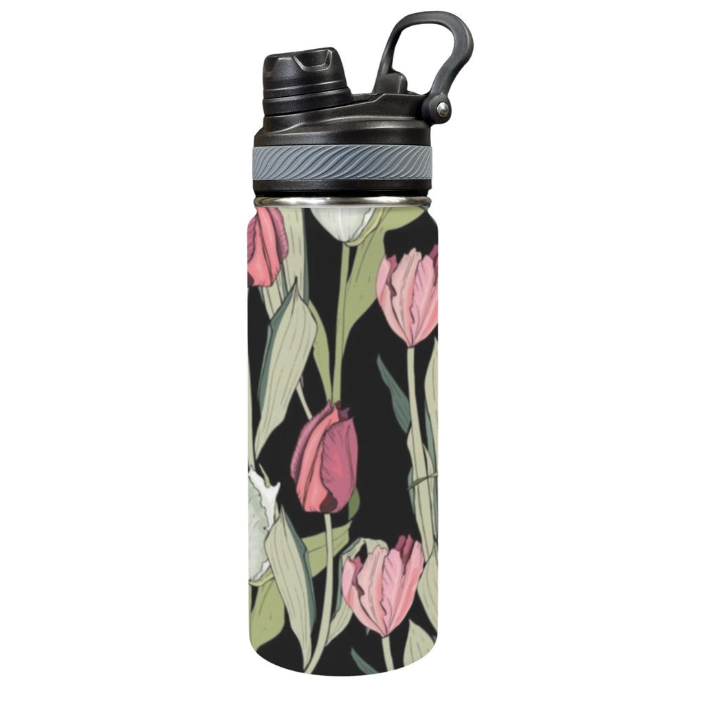Tulips - Insulated Water Bottle with Dual-Use Lid (18oz) One Size Insulated Water Bottle with Dual-Use Lid (18oz) Plants Printed Offshore