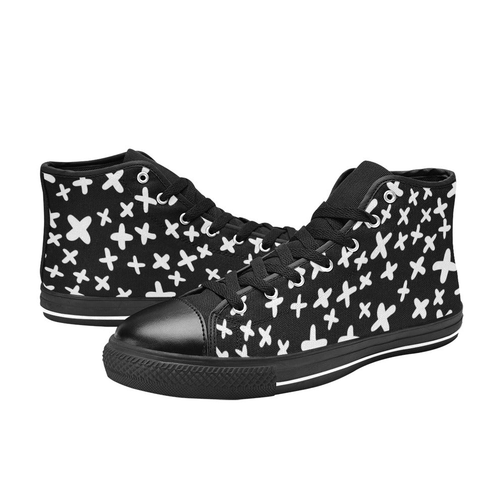 Black And White X's Women's High Top Canvas Shoes Womens Classic High Top Shoes Printed Offshore