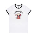 Snaxalotl, Axolotl Pizza Women's AS Colour Ringer Tee White Black Womens Ringer T-shirt animal Food Printed In Australia