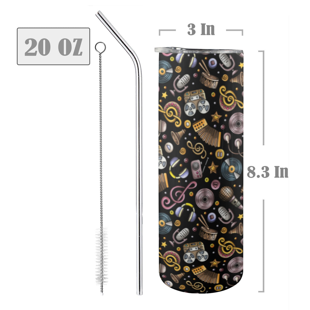Retro Music Mix 20oz Tall Skinny Tumbler with Lid and Straw