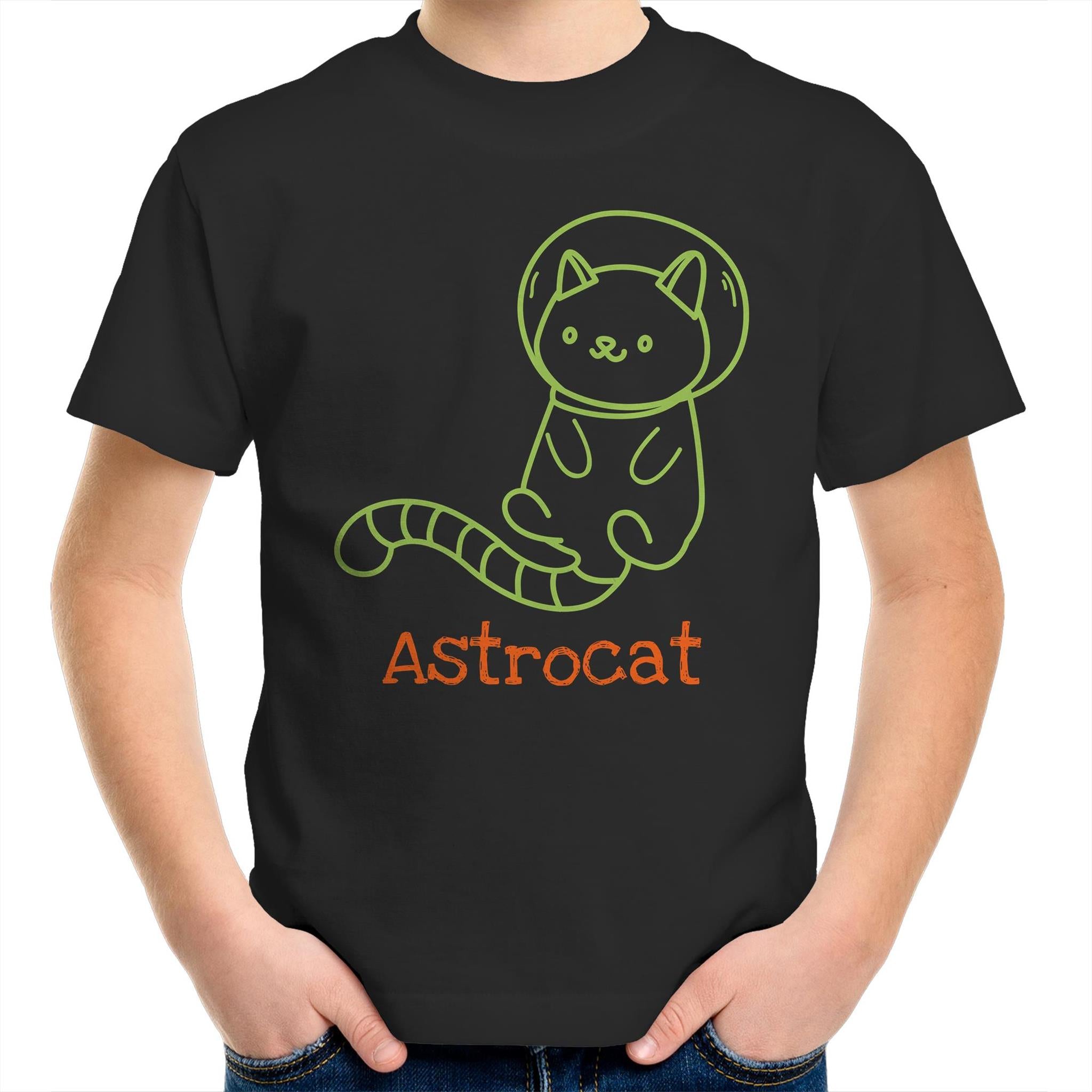 Astrocat, Cat Astronaut - Kids Youth T-Shirt Black Kids Youth T-shirt animal Printed In Australia Space