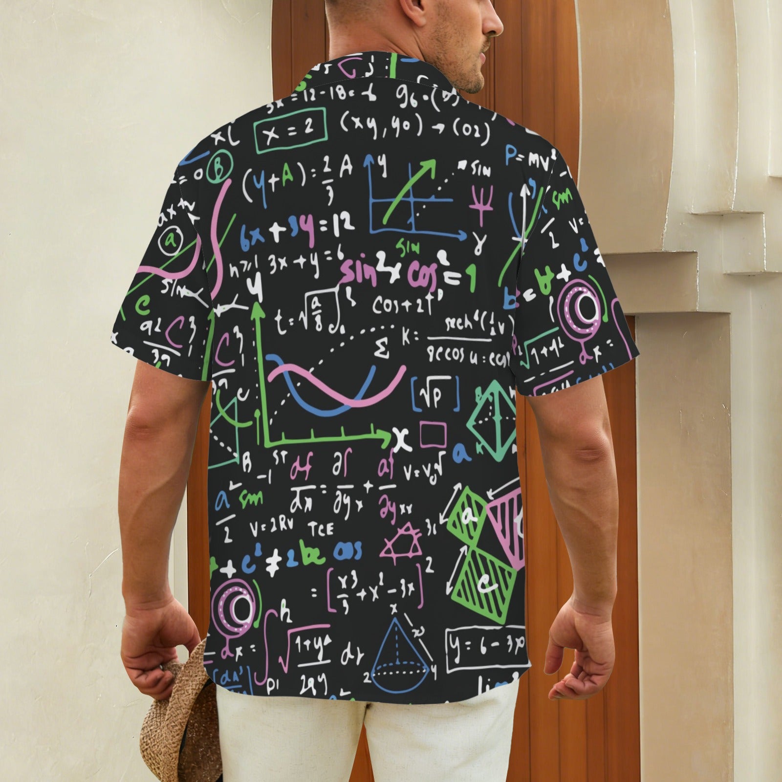 Equations In Green And Pink Men's Short Sleeve Hawaiian Shirt Men's Hawaiian Shirt (New) Maths Printed Offshore Science