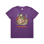 Stay Weird, Guitar Playing Frog On A Snail Kid's AS Colour T-shirt Purple Kids Youth T-shirt animal Music Printed In Australia