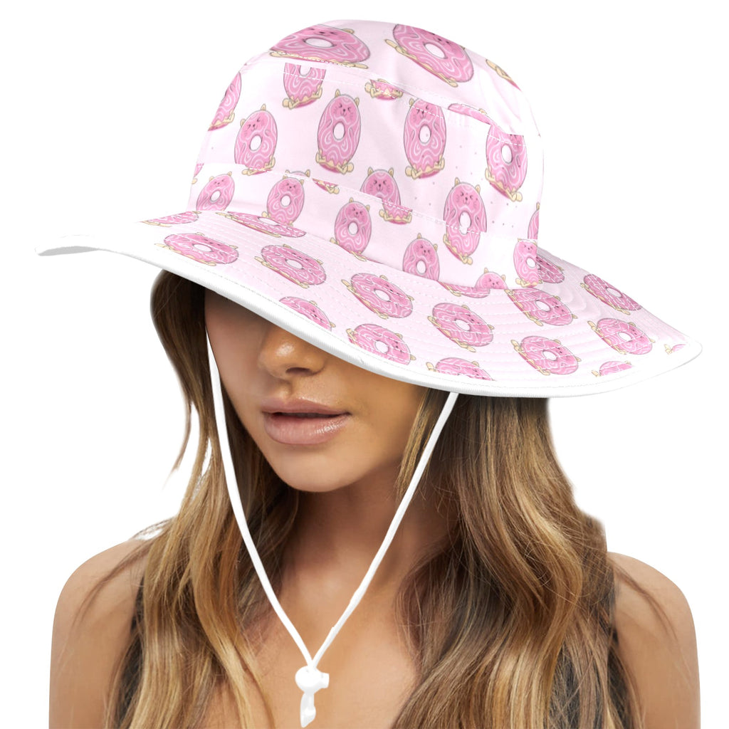 Pink Cat Doughnuts Wide Brim Bucket Hat Wide Brim Bucket Hat Food Printed Offshore