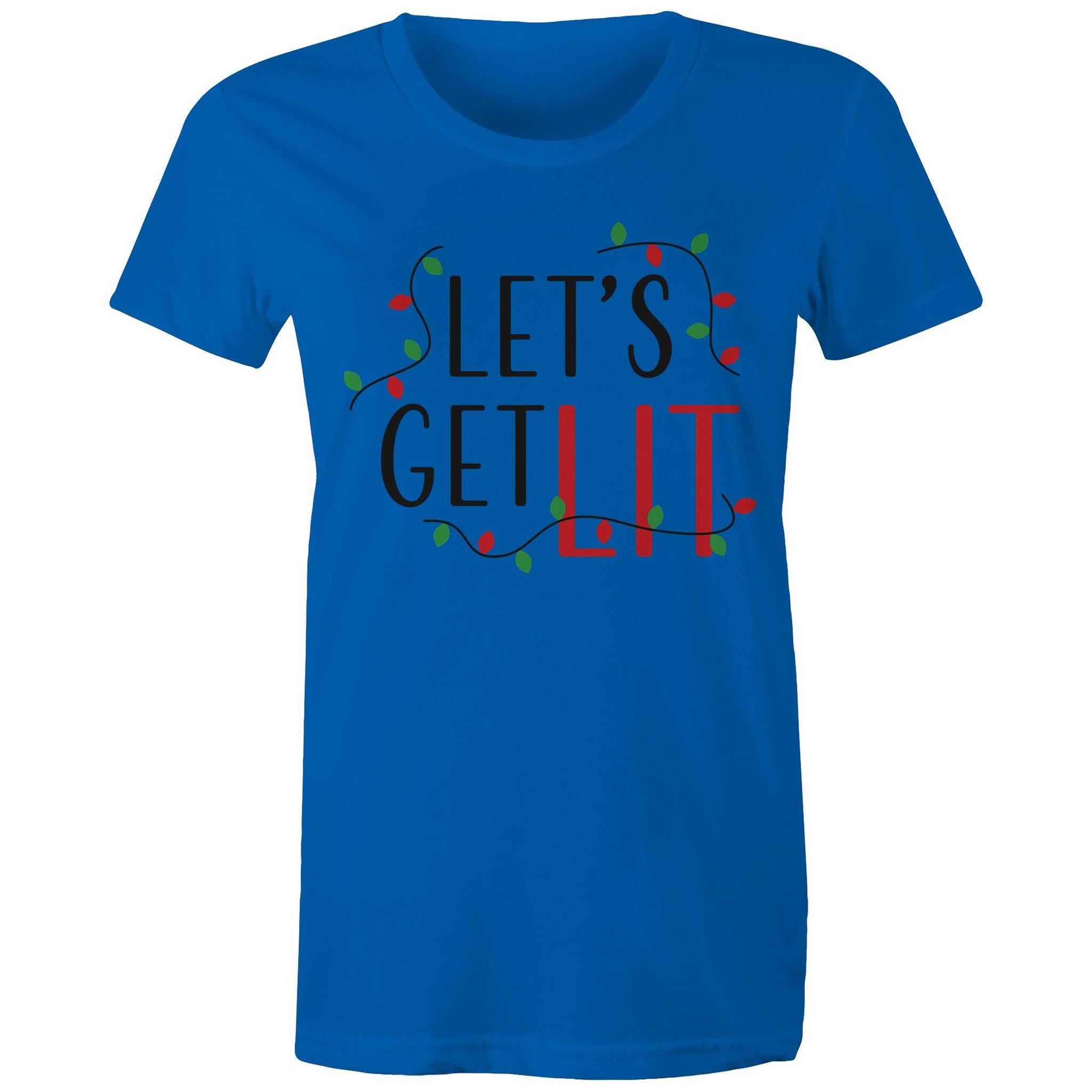 Let's Get Lit, Christmas Lights - Womens T-shirt Bright Royal Womens Christmas T-shirt Christmas Printed In Australia