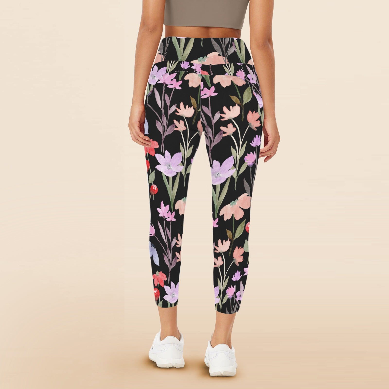 Floral Watercolour - Women's High Waist Pockets Yoga Leggings