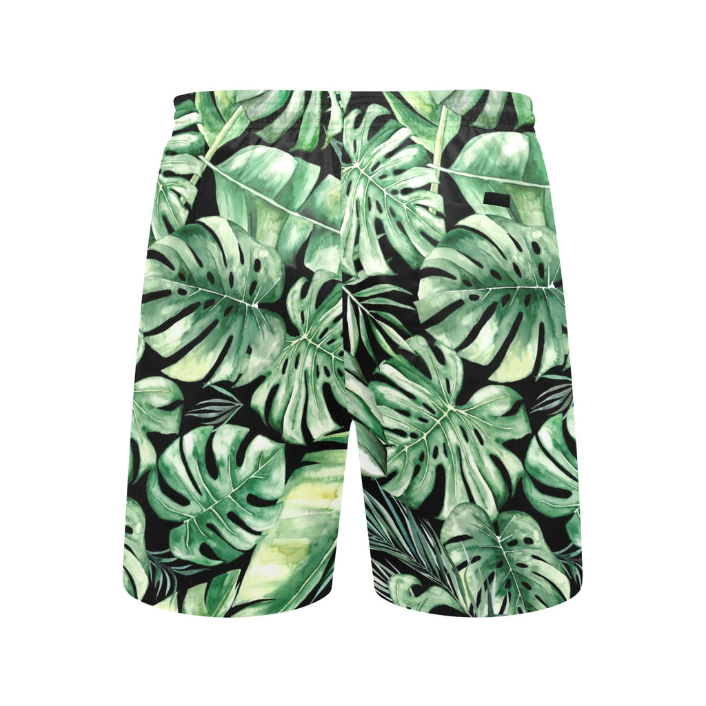 Jungle Leaves Men's Mid-Length Beach Shorts Men's Mid-Length Beach Shorts Plants Printed Offshore