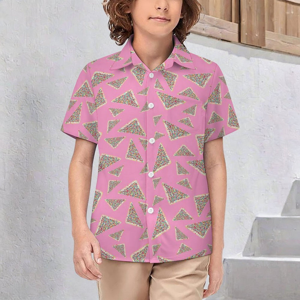 Pink Fairy Bread Kids Youth Short Sleeve Button Up Shirt