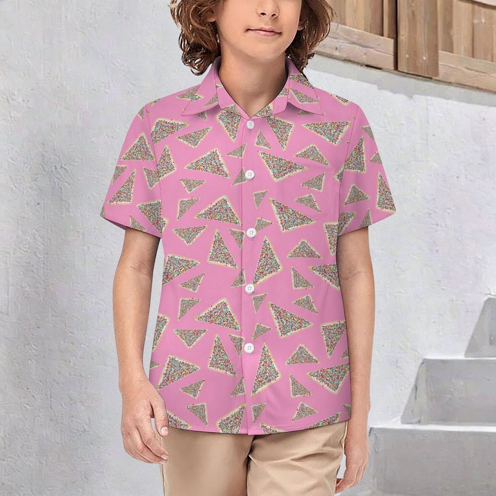 Pink Fairy Bread Kids Youth Short Sleeve Button Up Shirt