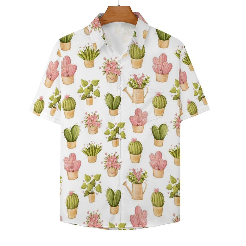 Cactus Plants And Flowers Women's Short-Sleeve Button Up Shirt Women's Short-Sleeve Button Up Shirt Plants Printed Offshore