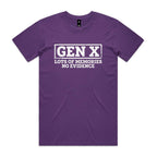 Gen X, Lots Of Memories, No Evidence Men's AS Colour T-shirt Purple Mens T-shirt Printed In Australia