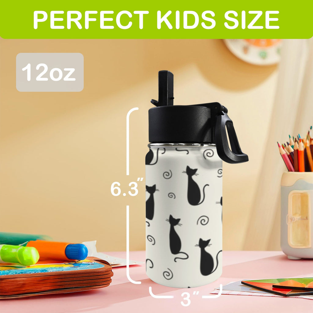 Black Cats 12oz Kids Water Bottle with Straw Lid