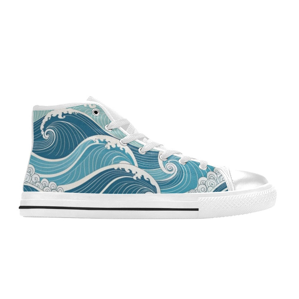 Ocean Waves Women's High Top Canvas Shoes Womens Classic High Top Shoes Ocean Printed Offshore