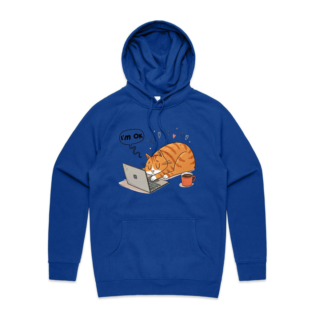 Cat Laptop, I'm OK - Mens Hoodie Bright Royal Mens Hoodie animal Printed In Australia Tech