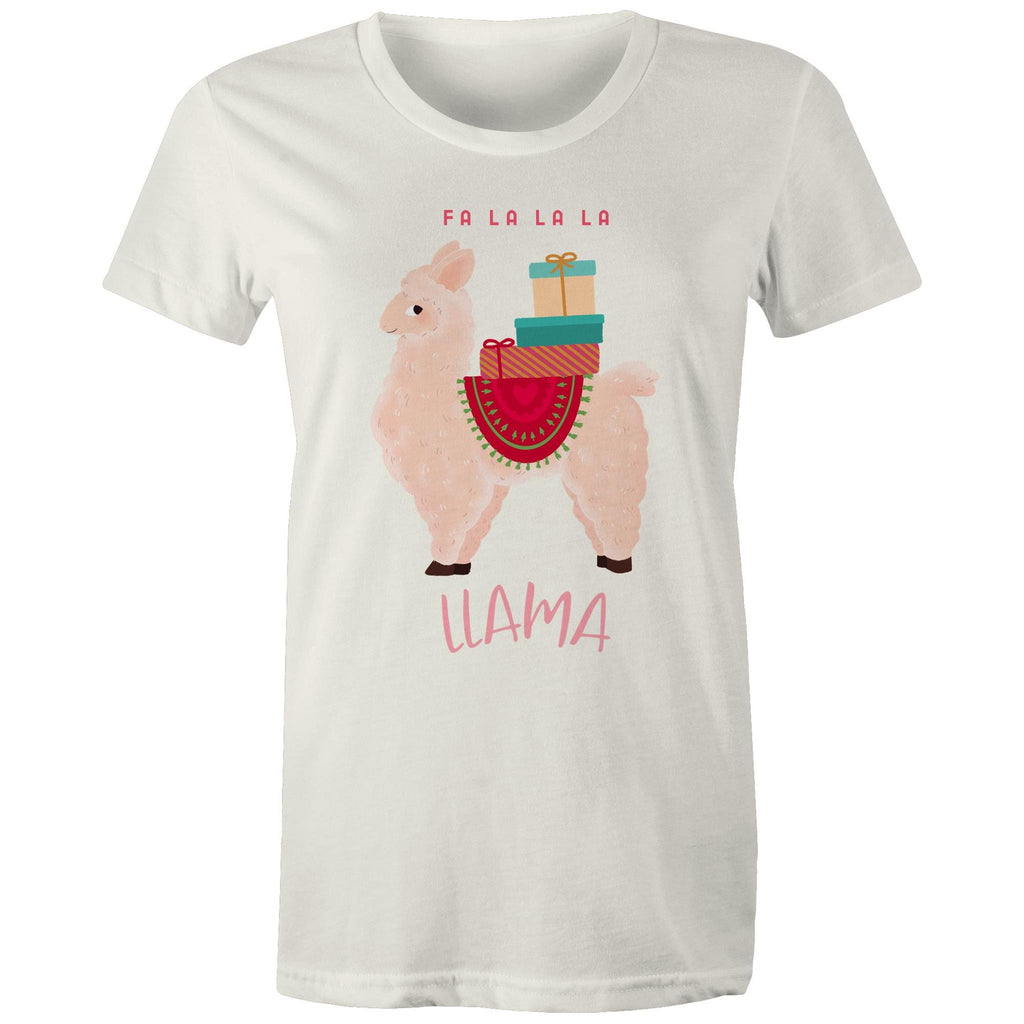 Fa La La La Llama, Christmas - Womens T-shirt Natural Womens Christmas T-shirt Christmas Printed In Australia