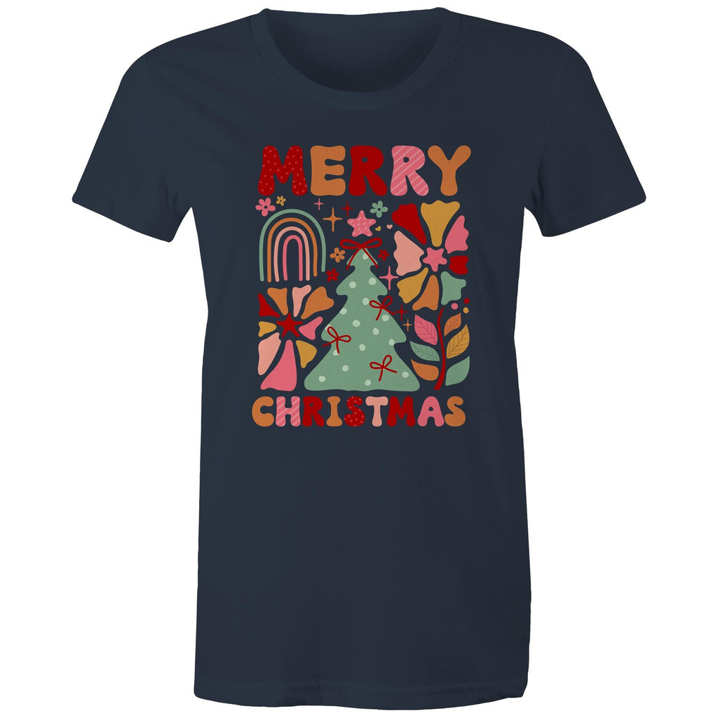 Merry Christmas - Womens T-shirt Navy Womens Christmas T-shirt Christmas Printed In Australia