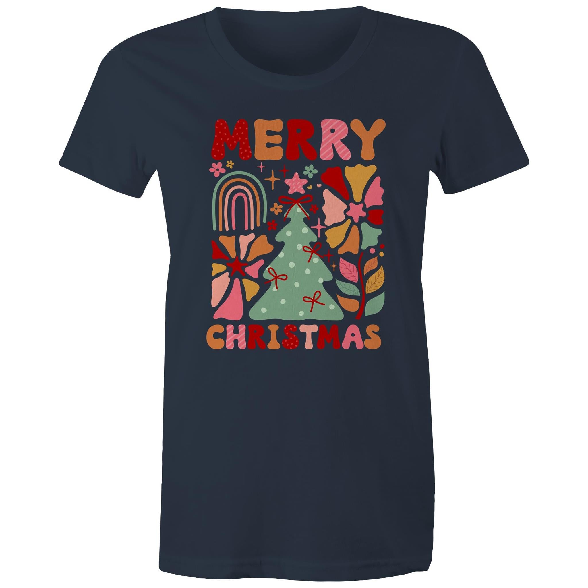 Merry Christmas - Womens T-shirt Navy Womens Christmas T-shirt Christmas Printed In Australia