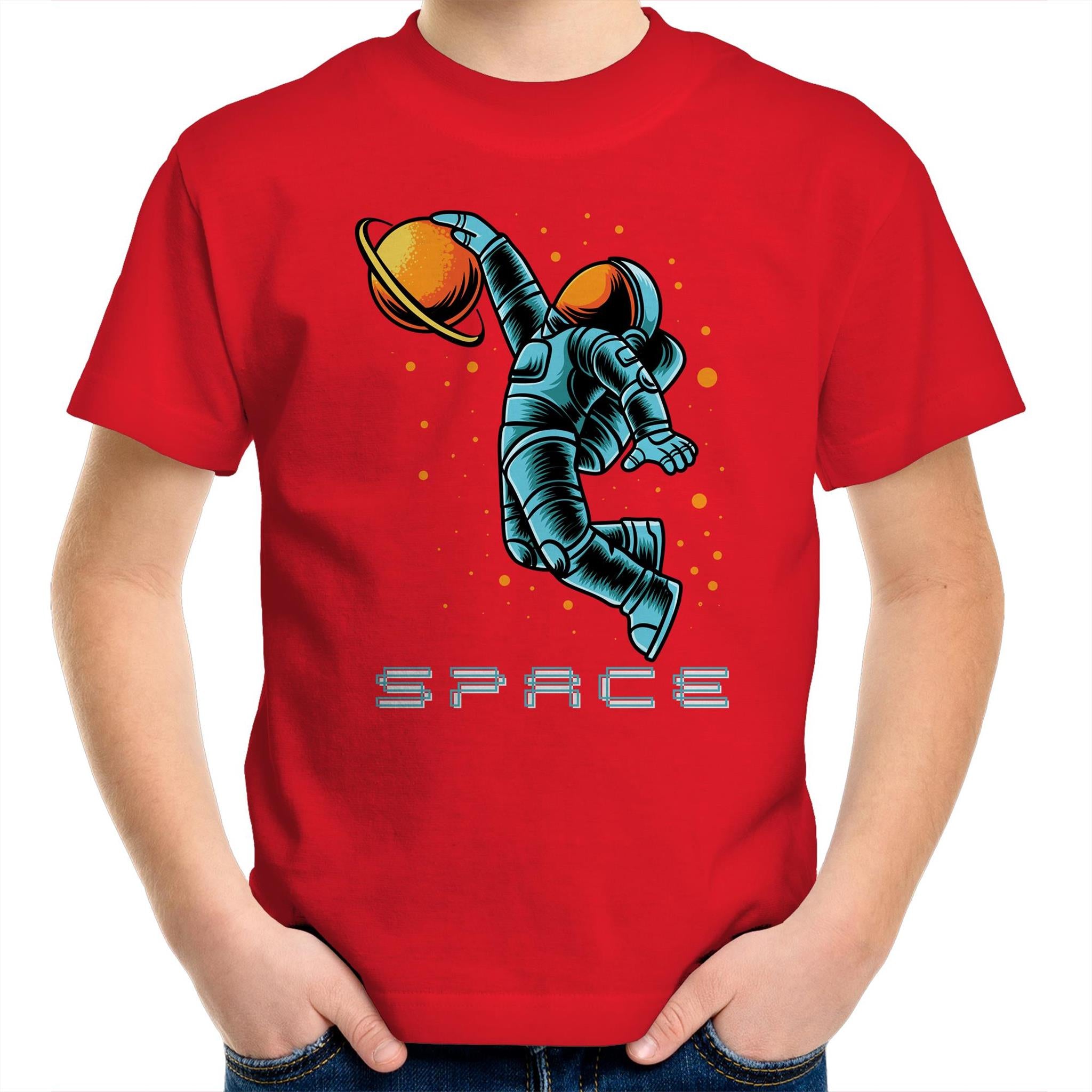 Astronaut Basketball - Kids Youth T-Shirt Red Kids Youth T-shirt Printed In Australia Space