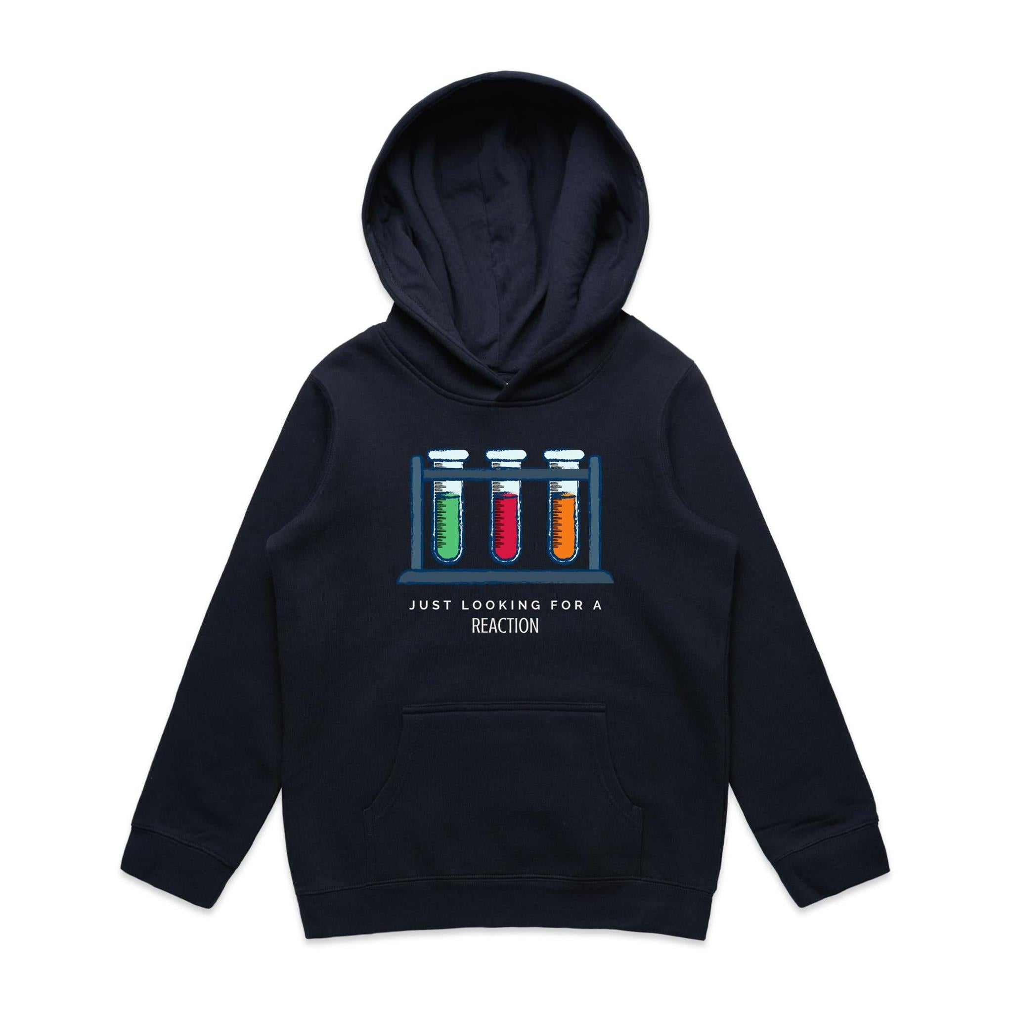 Test Tubes, Just Looking For A Reaction - Kids Hoodie Navy Kids Hoodie Printed In Australia