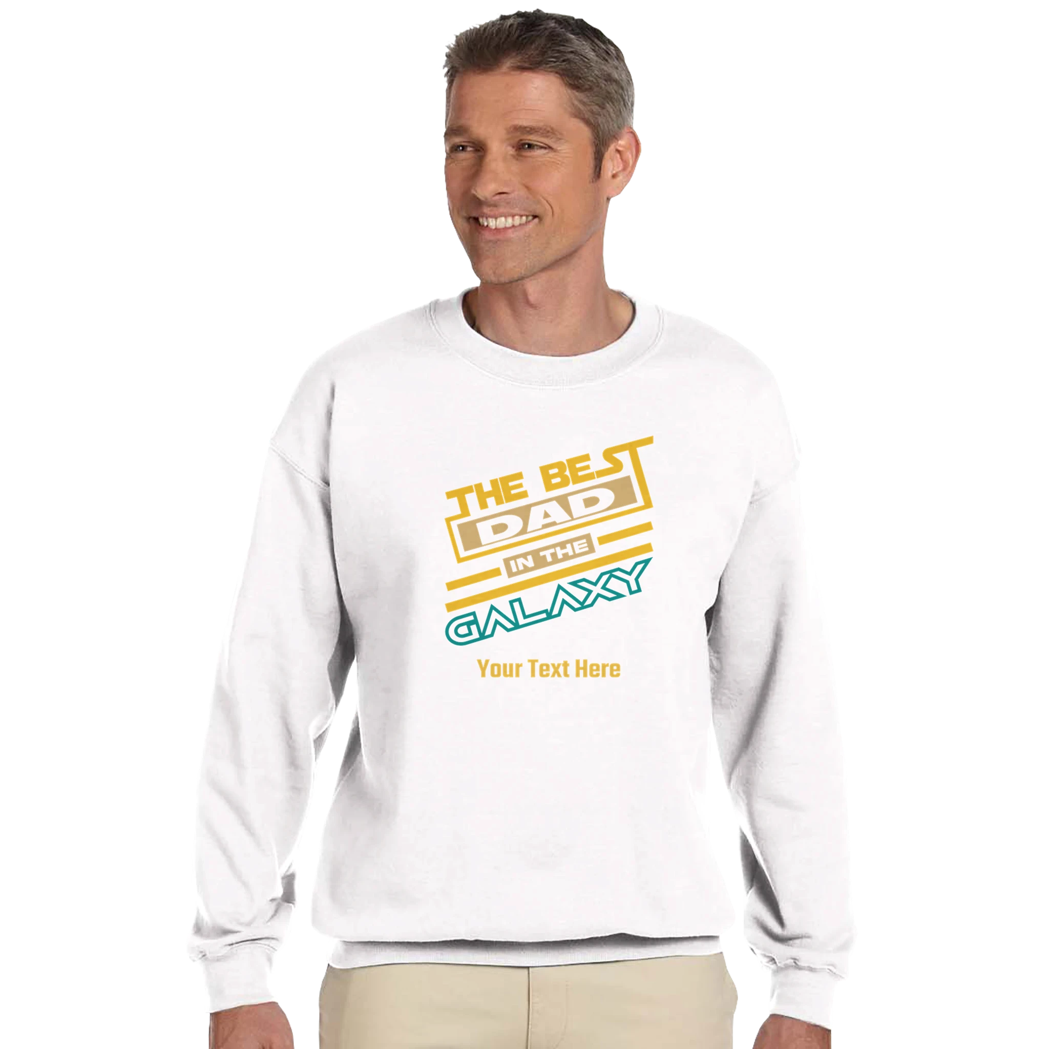 Personalised - The Best Dad In The Galaxy - Classic Unisex Crewneck Sweatshirt | Gildan® 18000 White Personalised Sweatshirt customise Dad Globally Fulfilled personalise