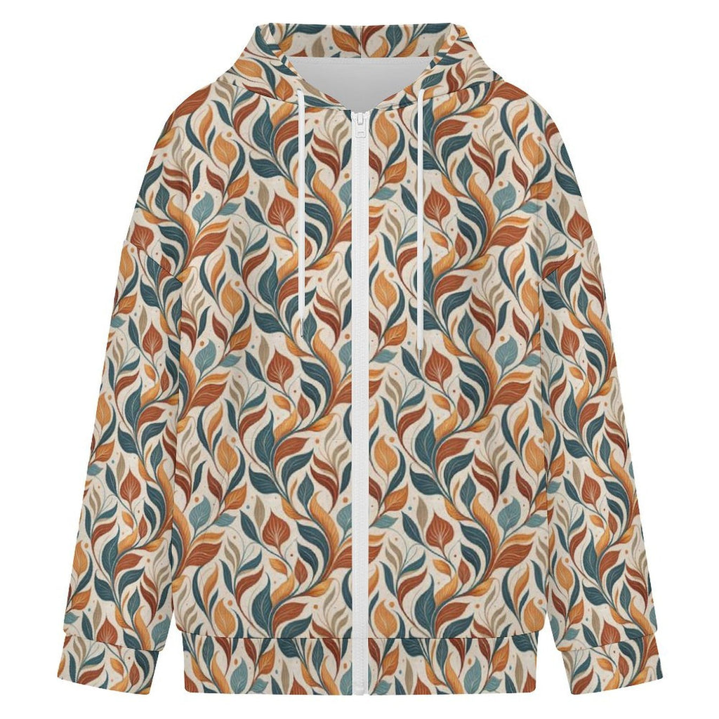 Whimsical Leaf Swirl Women's Full-Zip Hoodie