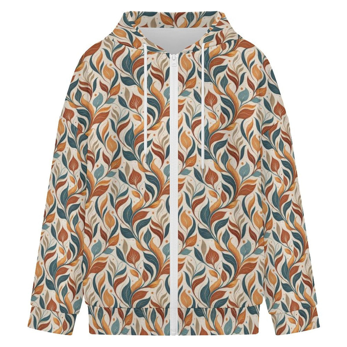 Whimsical Leaf Swirl Women's Full-Zip Hoodie