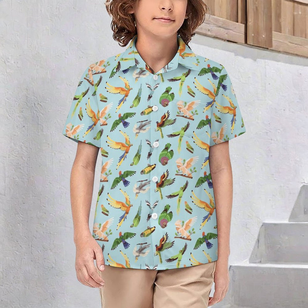 Parrots Kids Youth Short Sleeve Button Up Shirt