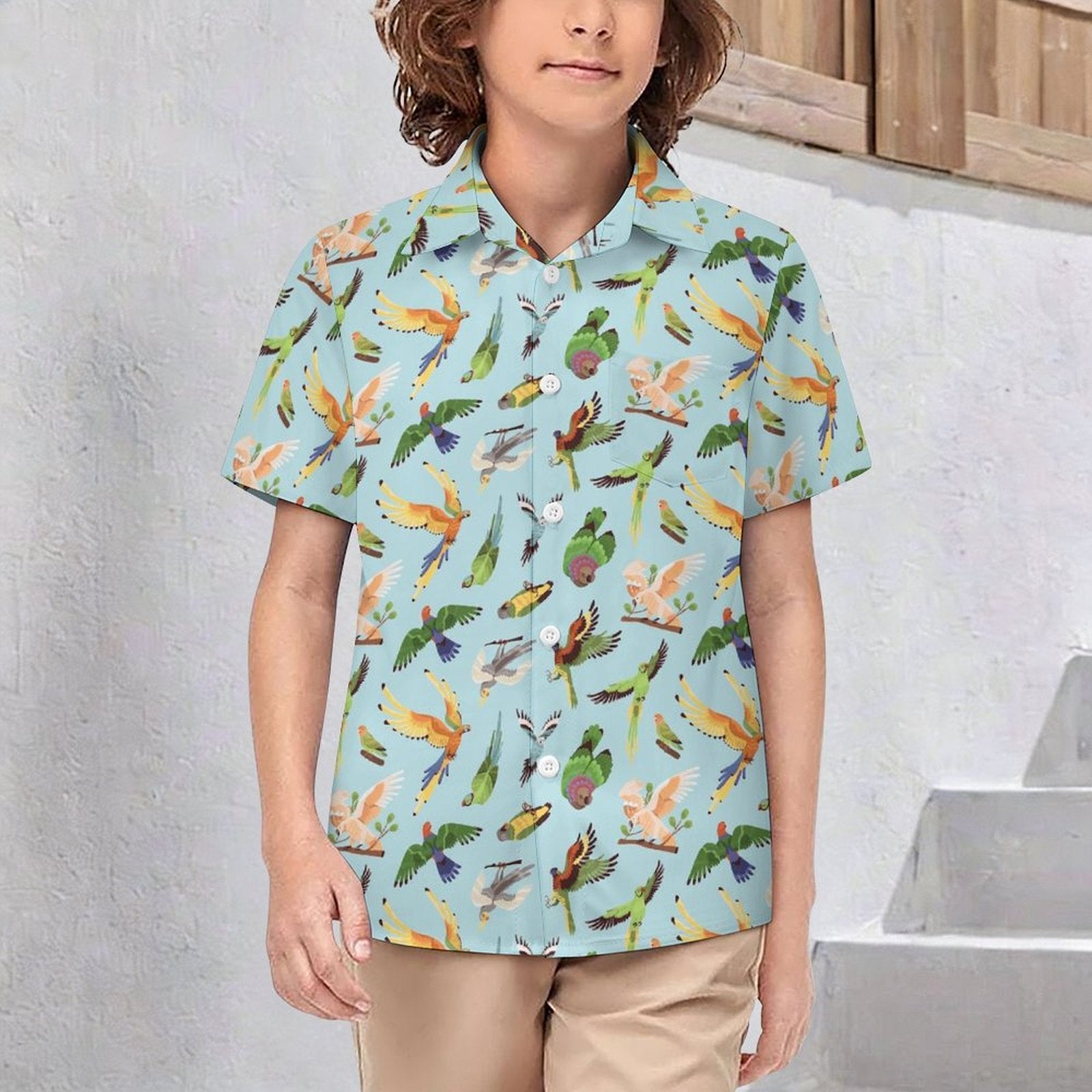 Parrots Kids Youth Short Sleeve Button Up Shirt