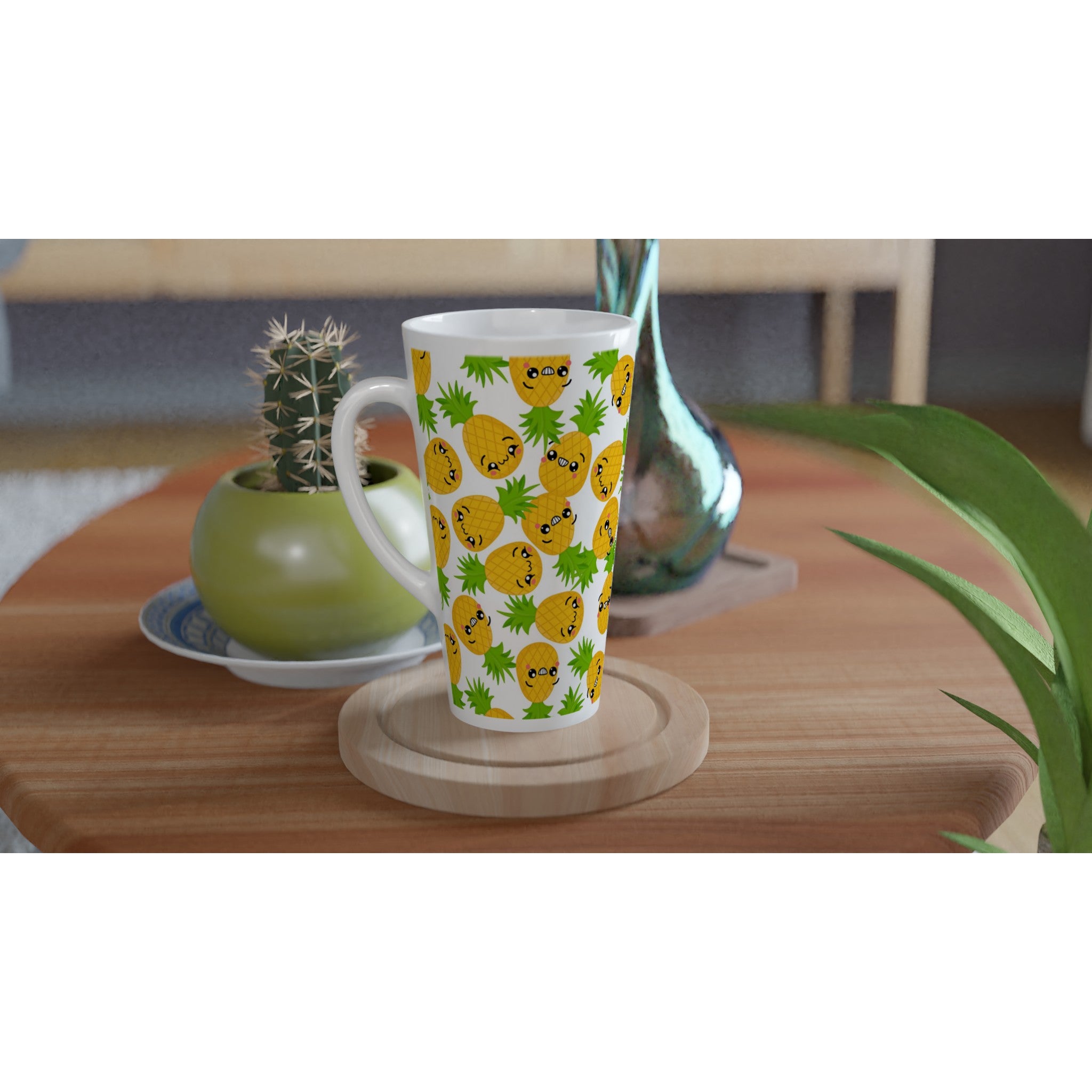 Cool Pineapples - White Latte 17oz Ceramic Mug Latte Mug food Globally Fulfilled